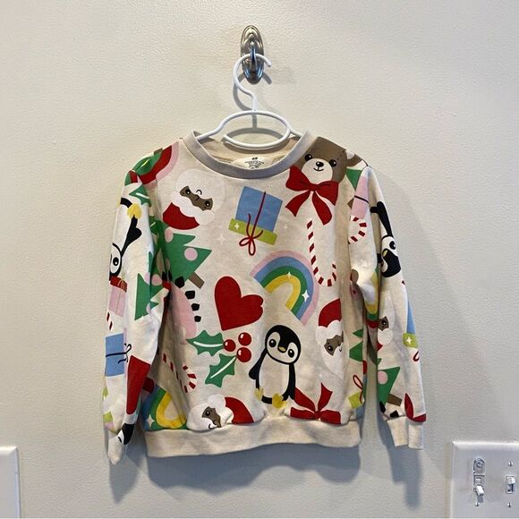 H&M Other - H&M holiday sweatshirt Christmas print 5/6 5t Santa penguin rainbow
